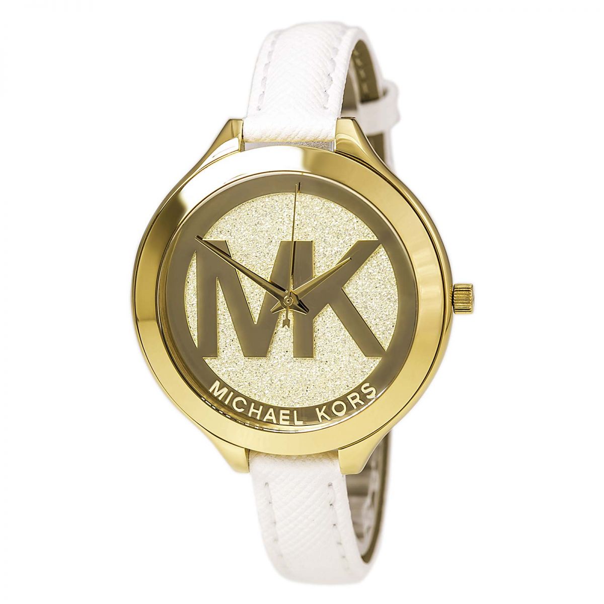 Slim Runway Champagne Dial White Leather Ladies Watch