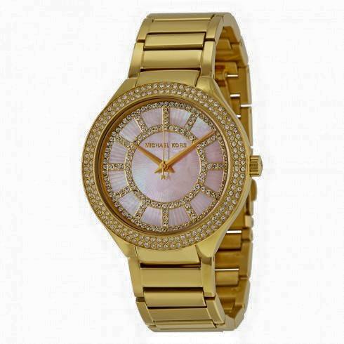 Kerry Pink Mother of Pearl Dial Gold- tone Stainless Steel Ladies Watch