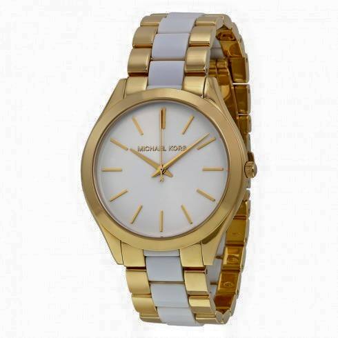 Slim Runway White Dial Gold-tone and White Accetate Watch